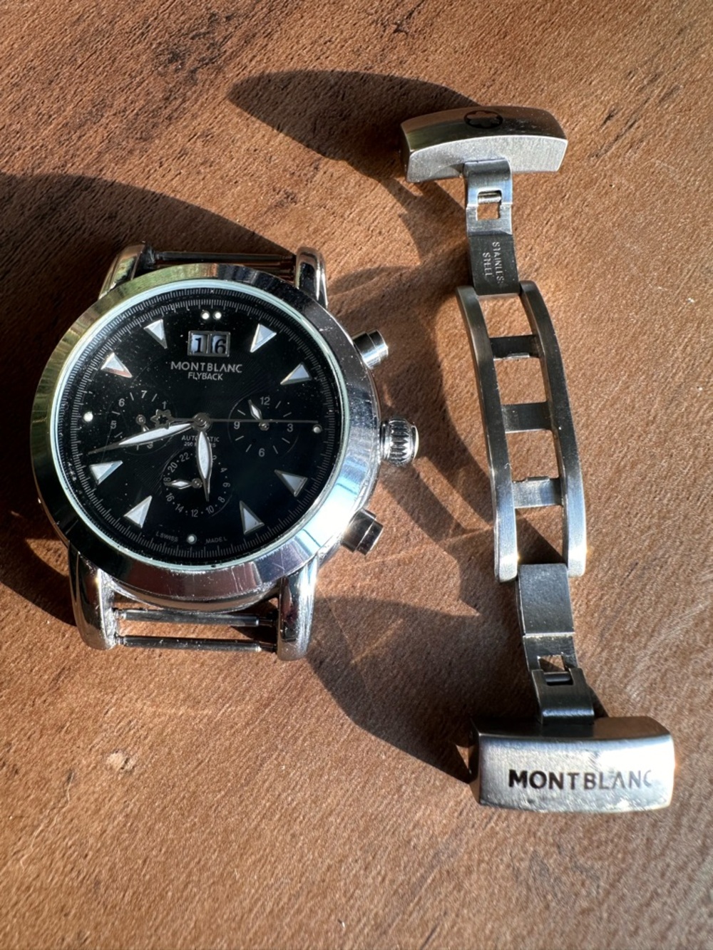 Montblanc Fly back Automatic Chronograph Mens Watch Black Big Dial Swiss Made